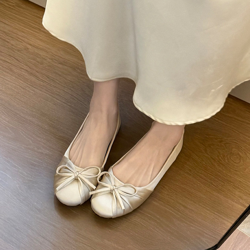 Women Shoes Loafers - 2026 Nowe satynowe baleriny z kokardą,