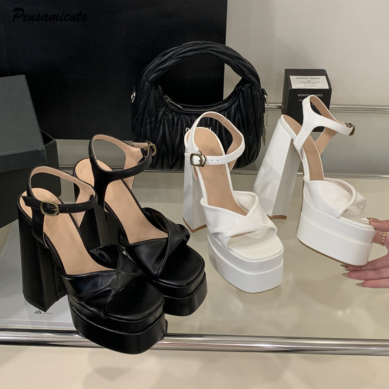 Women Shoes Formal - Sandały damskie gladiatorki na koturnie z