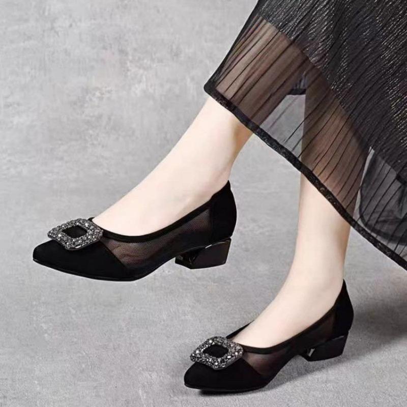 Women Shoes Formal - Eleganckie czółenka z ostrym noskiem, siateczkowym